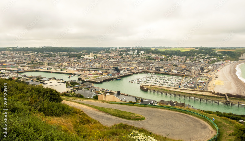 View from above to the city and the bay in Fecamp, Normandy, France