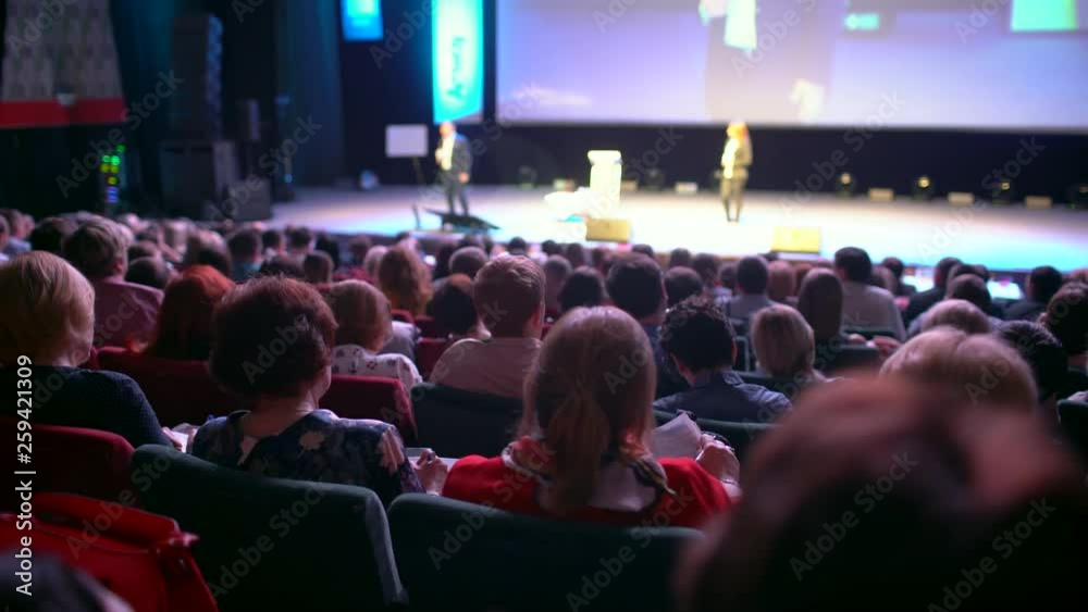 seminar audience from stage, business people conference meeting congress coach speaker group businessman forum training studying seminar, speech person about management economics politics problem 4 K