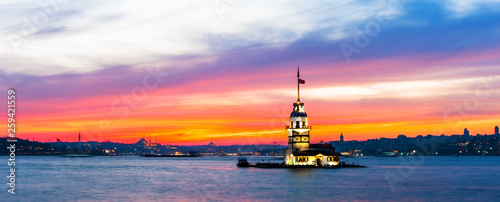 Maiden's Tower with sunset sky in Istanbul, Turkey (KIZ KULESI - USKUDAR)