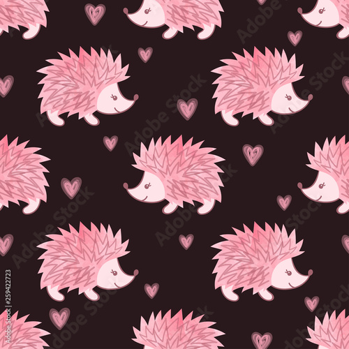 Seamless watercolor cute pink hedgehog pattern