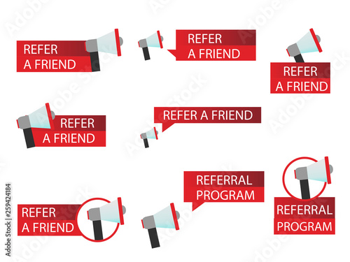 Red vector referral badges with megaphone