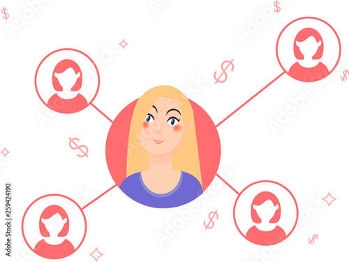 Woman referral net scheme vector