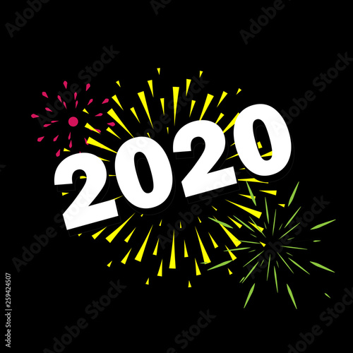 happy new year 2020 with fireworks black background