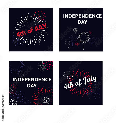 Vector set of banners with firework 4th of july american independence day
