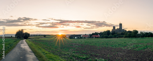 Castelo Burg Gleiberg sunset panorama from a distance in Wettenberg, Germany