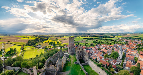 Castelo Burg Gleiberg sunny panorama from the top of the castle in Wettenberg, Germany