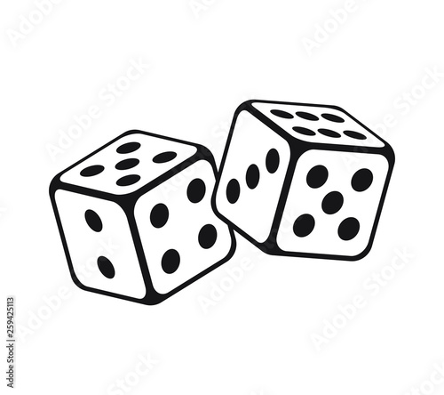  Dice cubes in flight on white background.Casino gambling. Vector illustration.