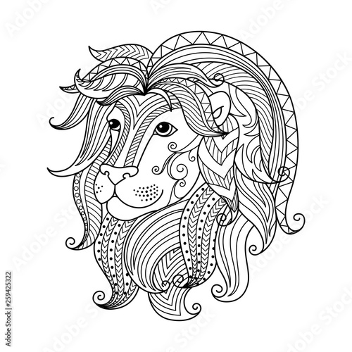 Leo zodiac sign. Zentangle coloring book page for adult. 