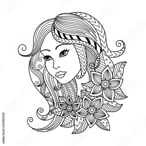 Virgo zodiac sign. Zentangle coloring book page for adult. 