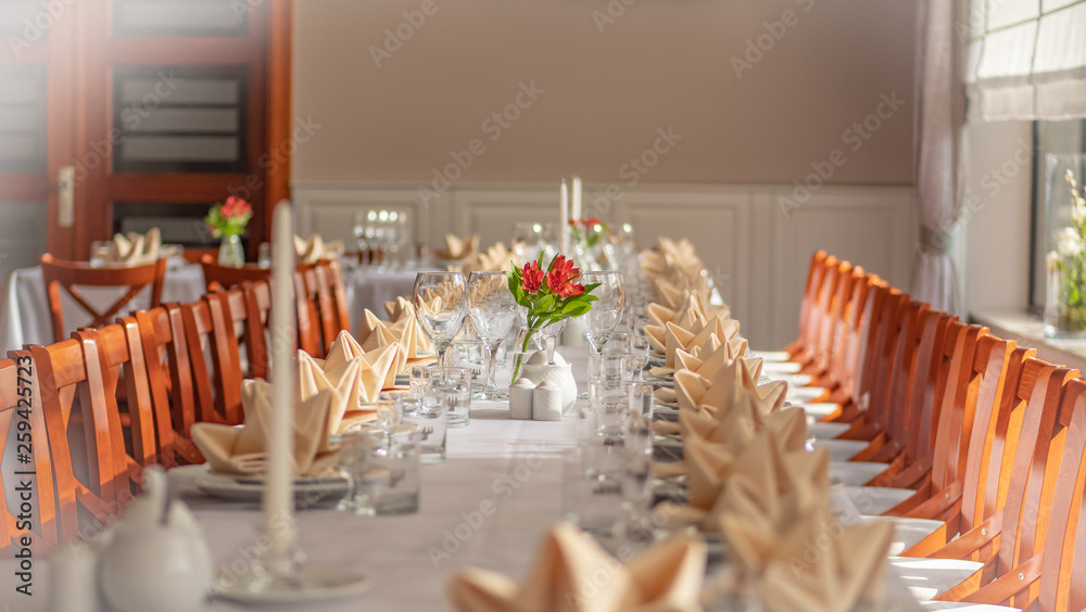 Wedding table beautifully prepared and ready for guests.
