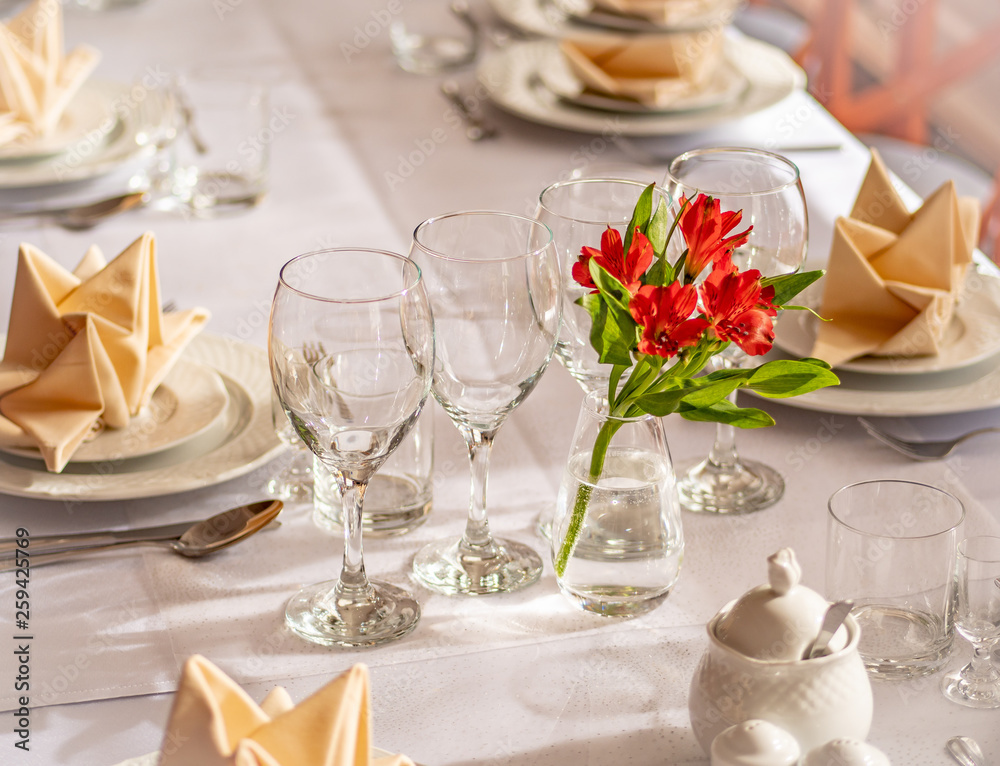 Wedding table beautifully prepared and ready for guests.