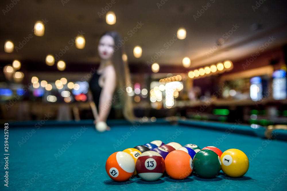 © RomanR - Selective focus on billiard balls triangle on table © RomanR - Selective focus on billiard balls triangle on table