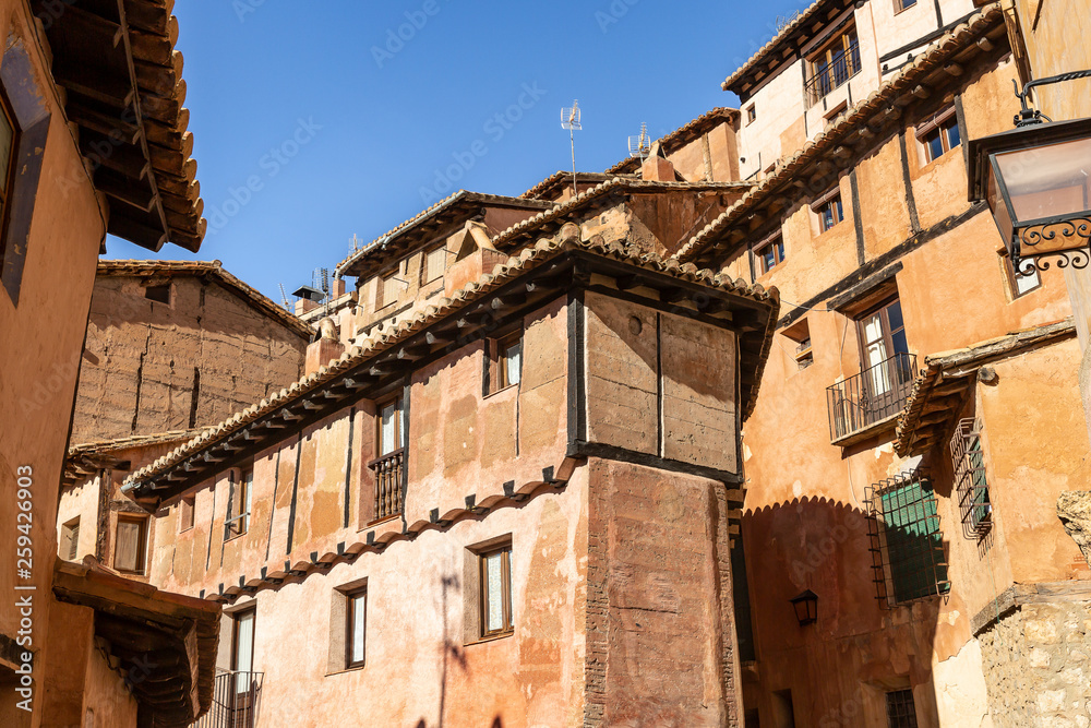 typical architecture in Albarracin town, province of Teruel, Aragon, Spain