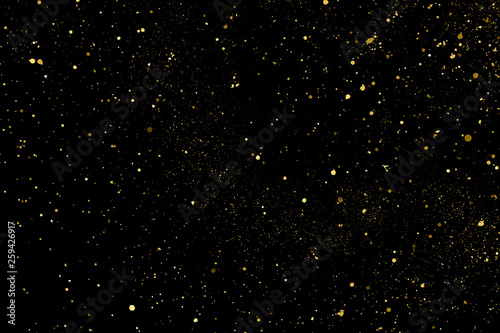 Gold Glitter Texture Isolated On Black. Amber Particles Color. Celebratory Background. Golden Explosion Of Confetti. Design Element. Digitally Generated Image. Vector Illustration, Eps 10.