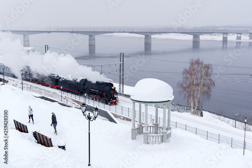 winter landscape with a steam train