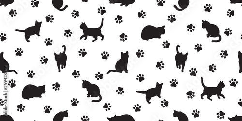cat seamless pattern vector kitten paw calico pet repeat wallpaper scarf isolated tile background