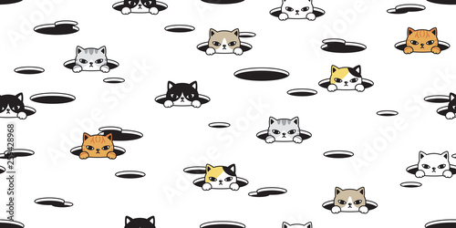 cat seamless pattern vector kitten calico hole pet repeat wallpaper scarf isolated tile background breed