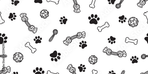 Dog paw seamless pattern bone vector footprint pet toy french bulldog cartoon scarf isolated repeat wallpaper illustration tile background