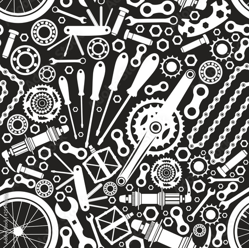 Seamless pattern of bicycle parts. Vector image.