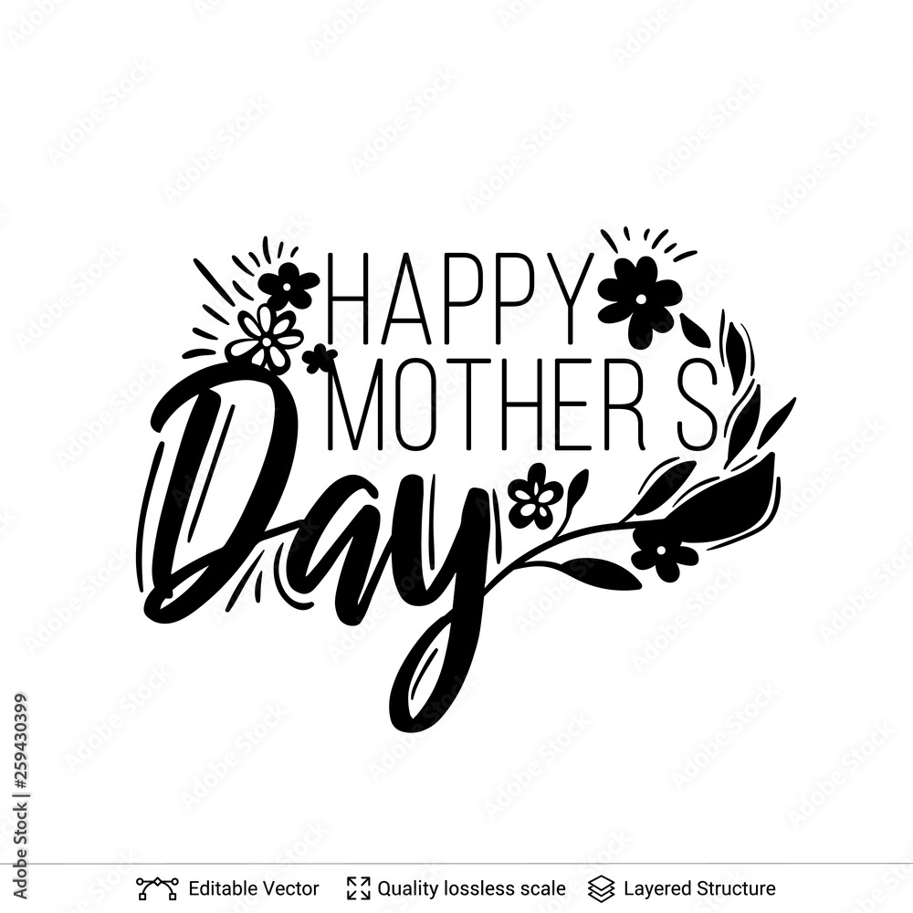 Obraz premium Happy Mother's Day greeting text black on white.