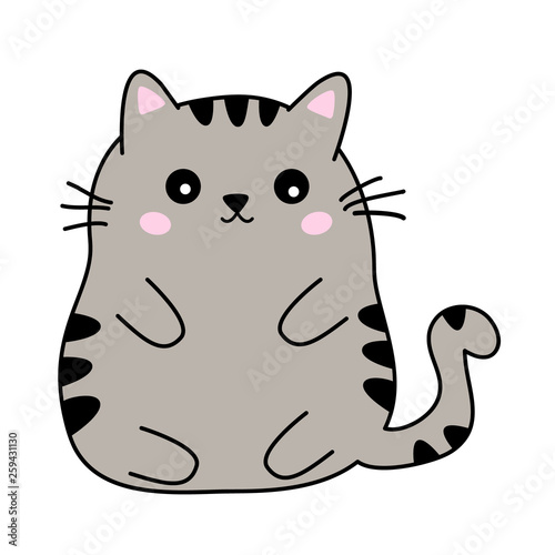 cute fat black and beige cat, anime kawaii style isolated on white background. pictogram or emoticon stickers. Vector eps10e illustration