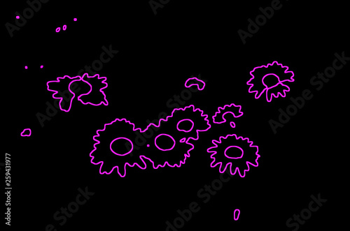  The image of the outlines of purple flowers on a black background.