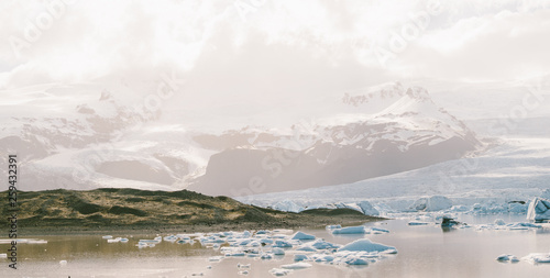 Panorama of glacier lake in Iceland