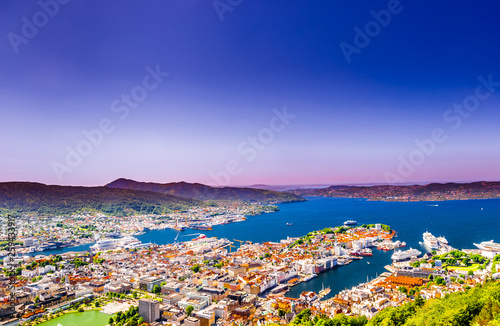 Panoramic view over cityscape of bryggen - Norway 