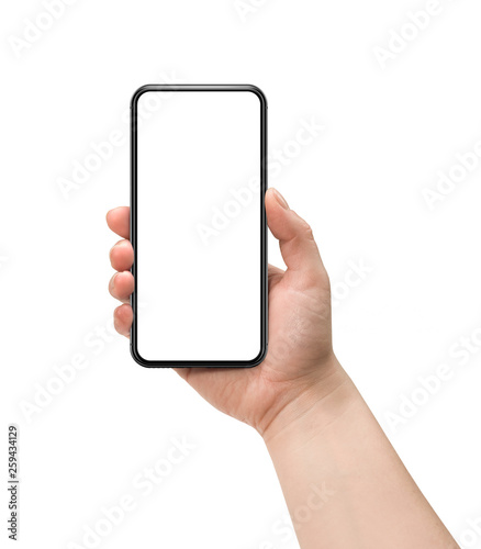 Smartphone with blank screen isolated on white background.