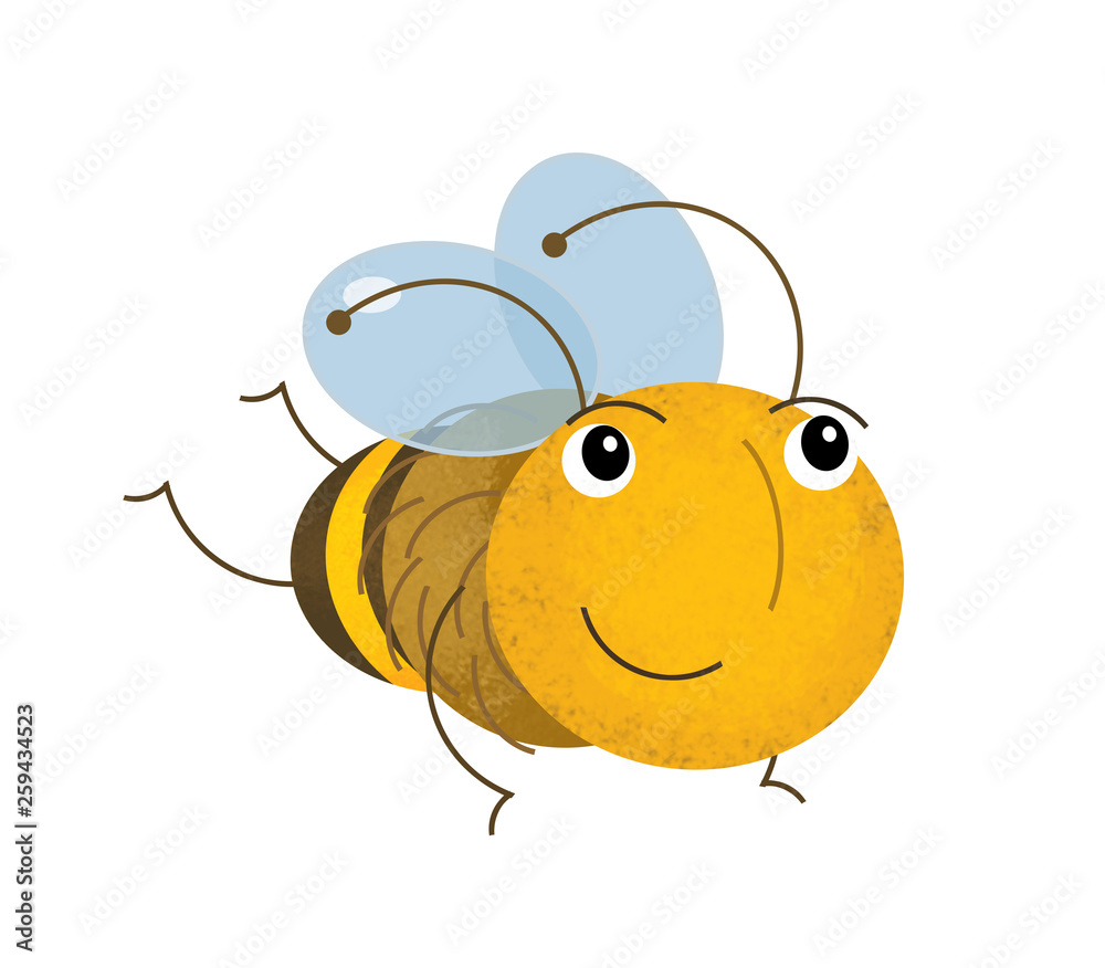 Obraz premium cartoon scene with happy flying and working bee on white background - illustration for children