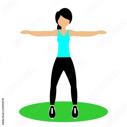 Beautiful girl doing exercises in the gym. Fit young woman doing exercises  for body warming. Full of color flat vector illustration.  © cvaradinac