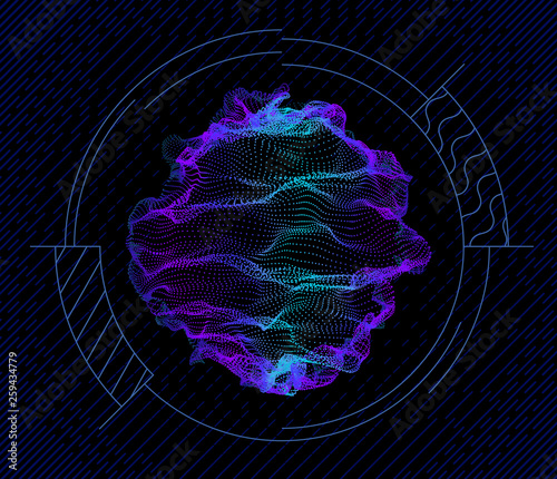 Sphere from particles wave nodes. 3d sea flow.