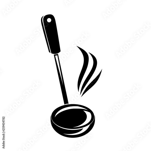 Kitchen ladle soup smoke cook icon, simple style