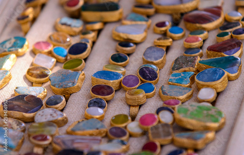 Antique rings with stones on a hippie market.Ibiza, Spain, las Dalias