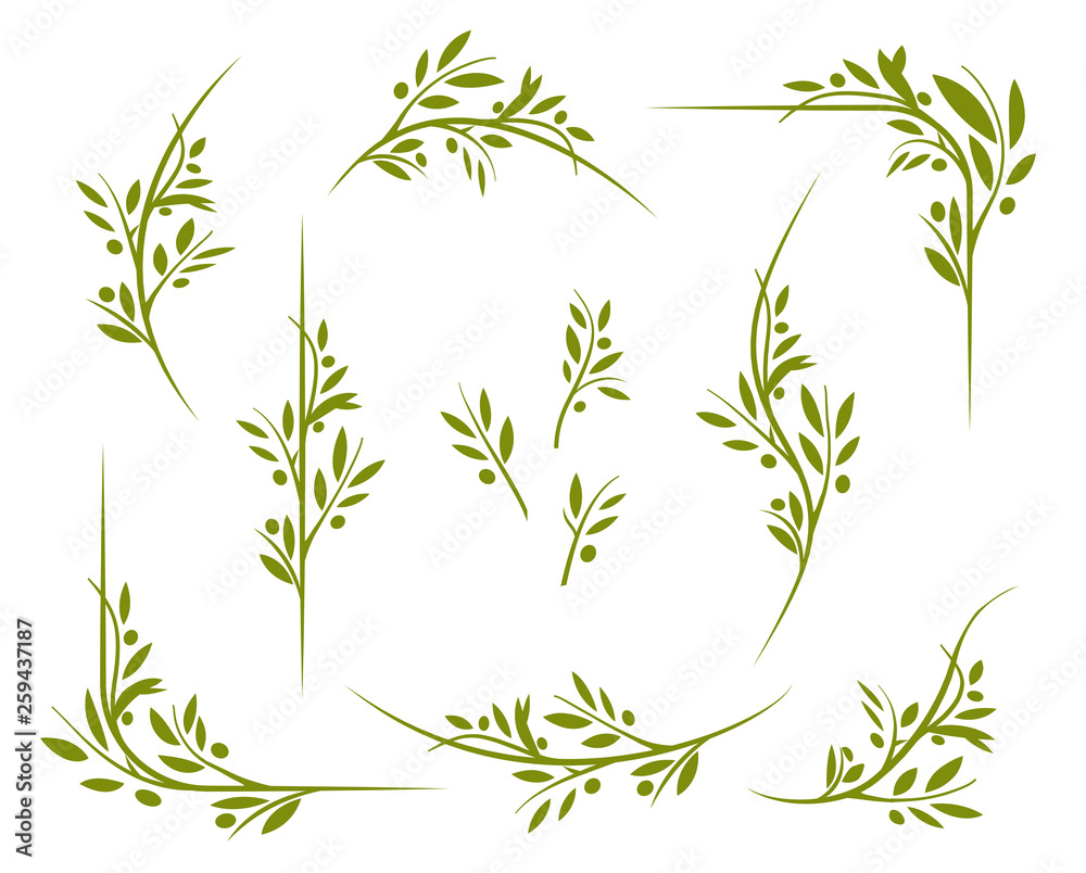 Olive tree border set. Vector element ready for your design. EPS10.	