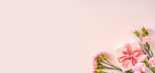 top view of carnation on pink for mother day