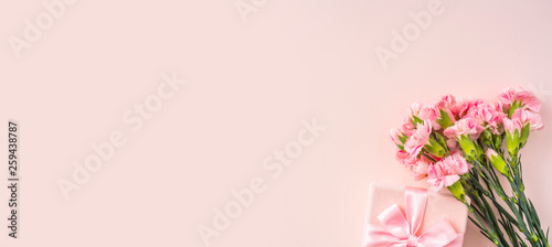 top view of carnation on pink for mother day