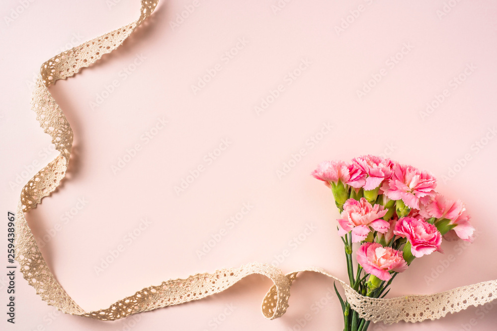 top view of carnation on pink for mother day top view of carnation on pink for mother day