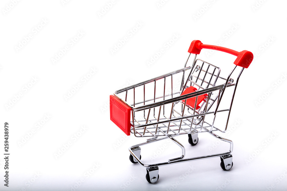 Red small cart on white background