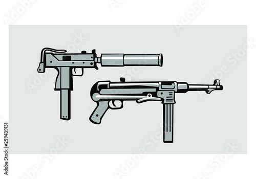 ingram MAC-11 & MP-40 historic submachine guns. vector image for illustration