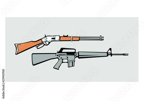 Winchester & M-16 historic american rifles. vector image for illustration