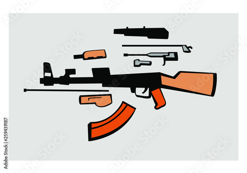 AK-47 disassembly soviet assault rifle. vector image for illustration