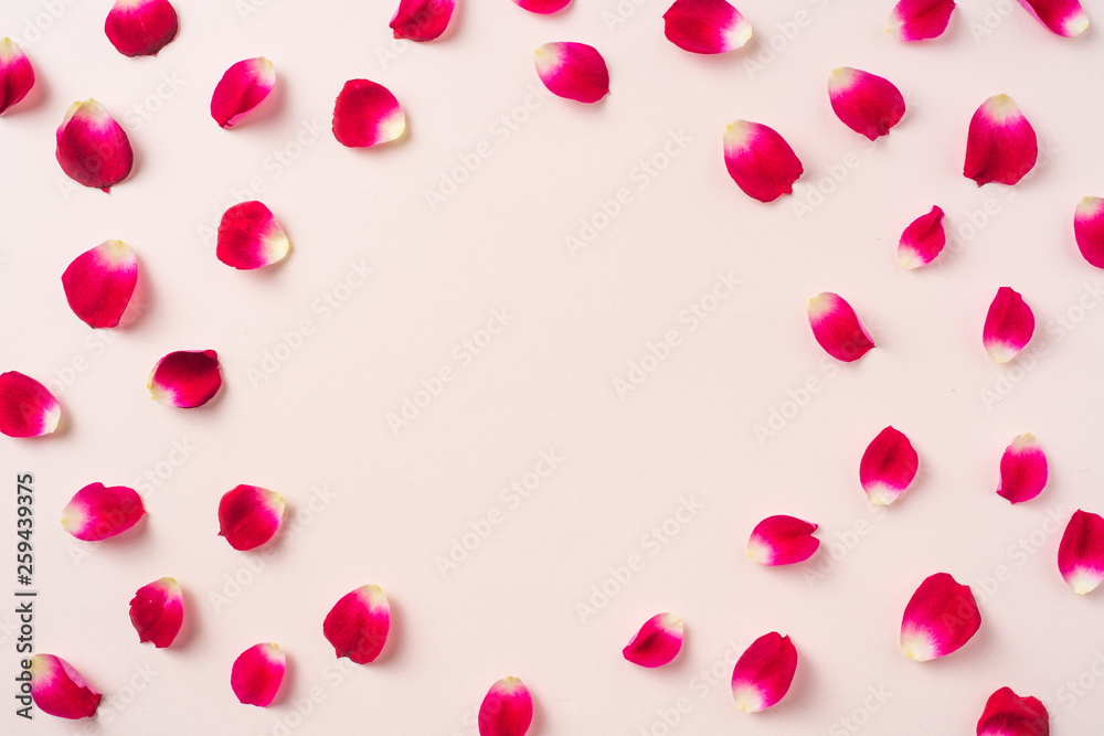 top view of red rose petal pattern for mockup