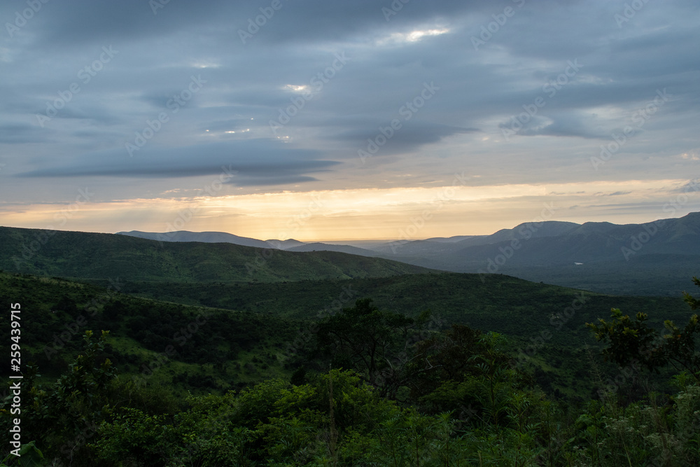 Panoramic view of african jungle mountains