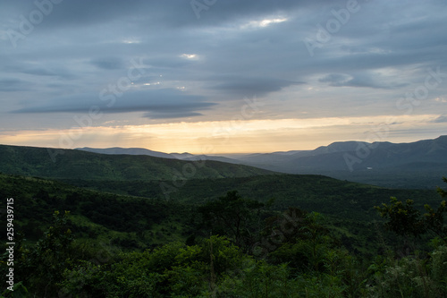 Panoramic view of african jungle mountains