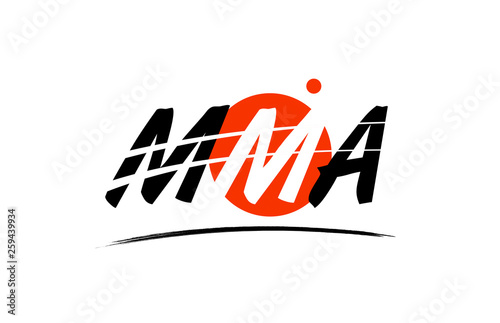 mma word text logo icon with red circle design