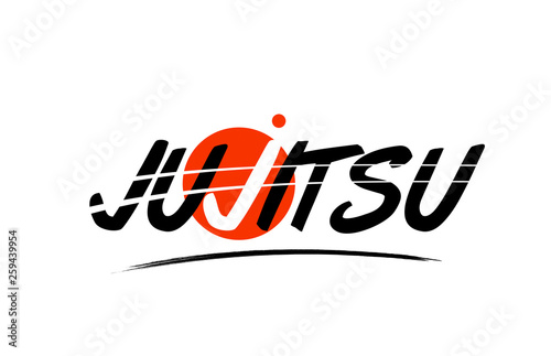 jujitsu word text logo icon with red circle design photo