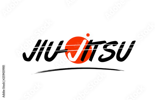 jiu jitsu word text logo icon with red circle design photo