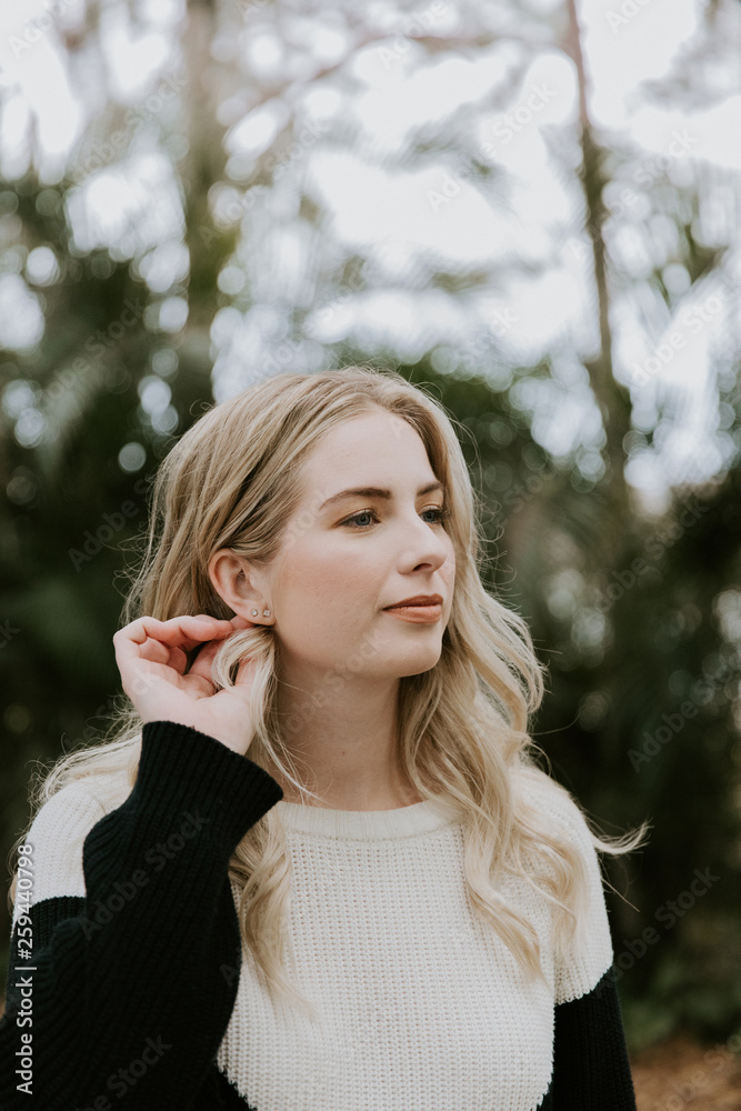 Beautiful Attractive Blond Hair Young Fair Skinned Caucasian Woman with Pretty Smile in Nature for Headshot Portraits Outside Beautiful Attractive Blond Hair Young Fair Skinned Caucasian Woman with Pretty Smile in Nature for Headshot Portraits Outside