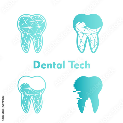 Set of Dental Tech Logo on dark background. Vector illustration